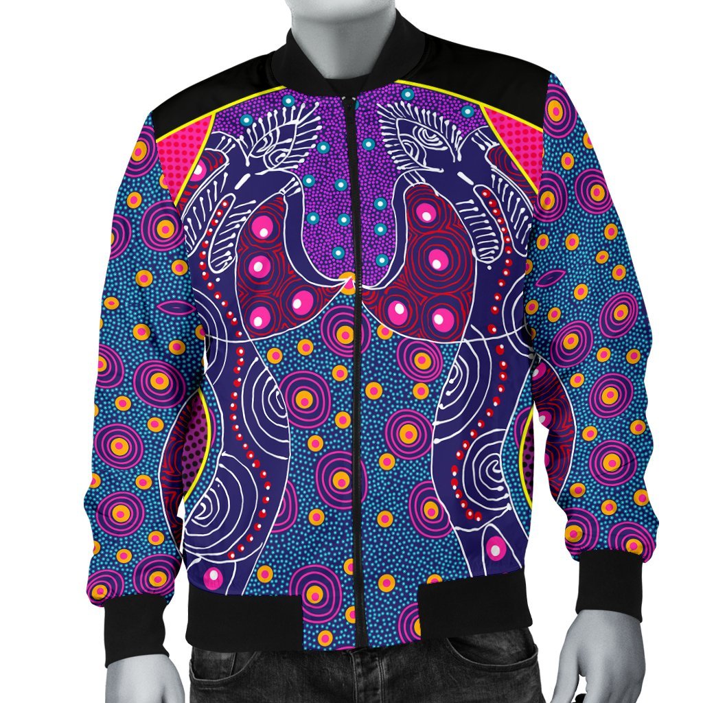 Men Bomber Jacket - Aboriginal Sublimation Dot Pattern Style (Violet)