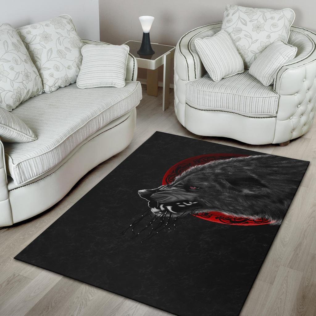 Viking Area Rug Wolf And Blood Moon