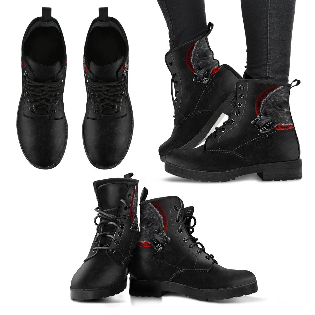 Viking Leather Boots Wolf And Blood Moon