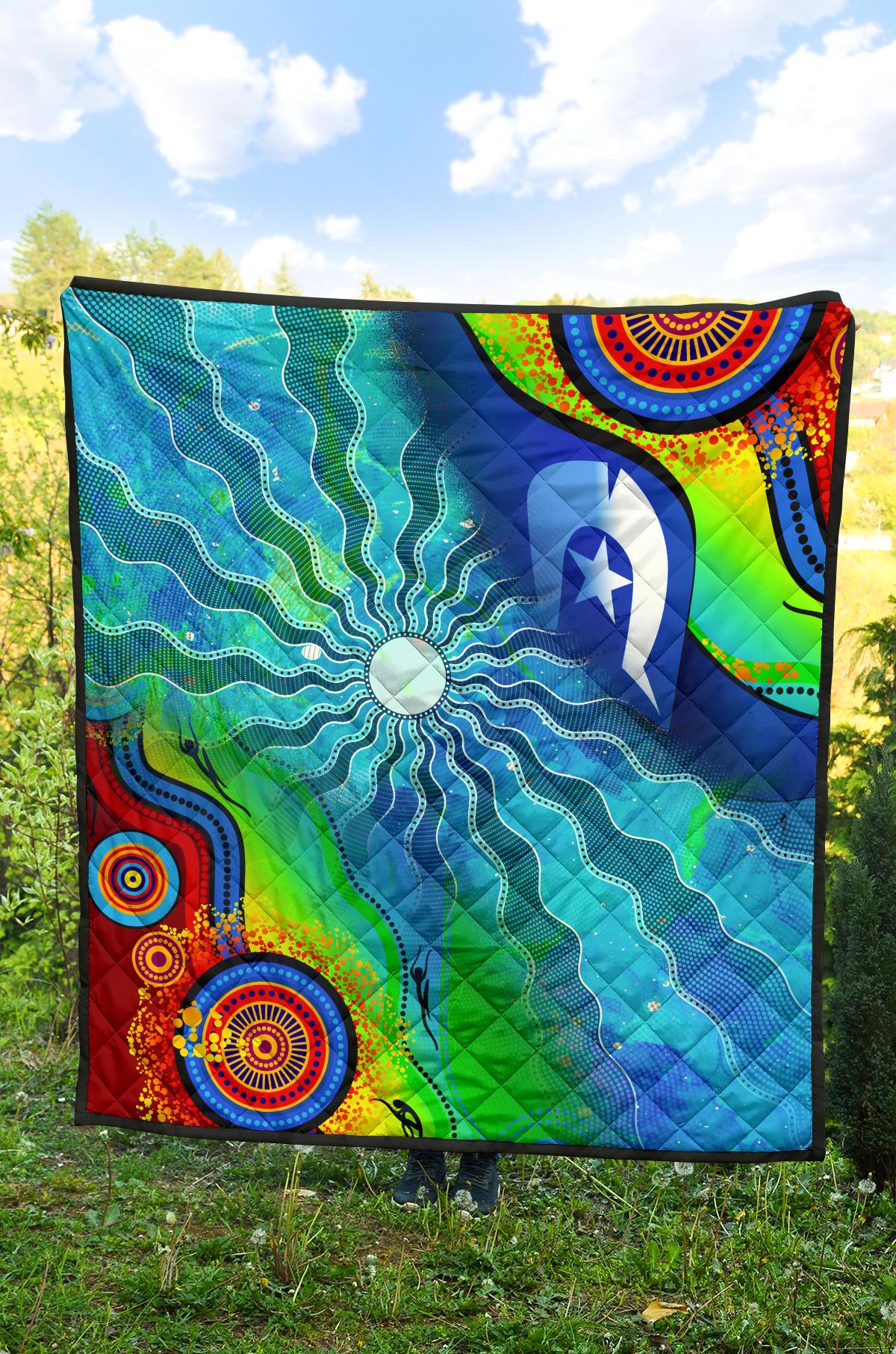Premium Quilt Torres Strait Islanders Flag with Aboriginal Patterns Quilt