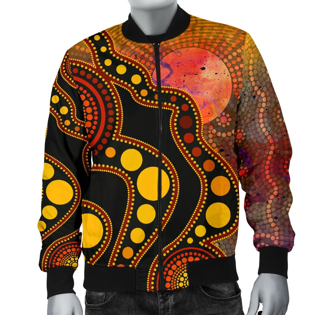 Aboriginal Bomber Jacket - Australia Indigenous Flag Circle Dot Painting Art (Golden)