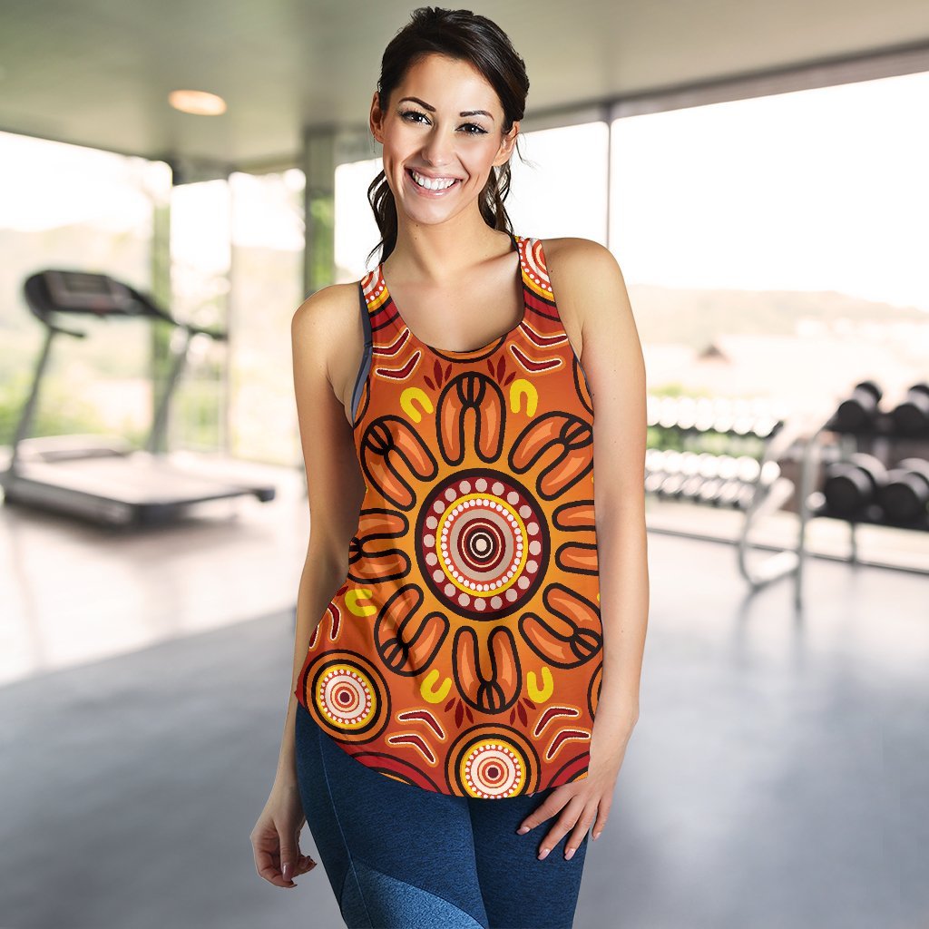 Aboriginal Women's Racerback Tank - Circle Flowers Patterns VER01