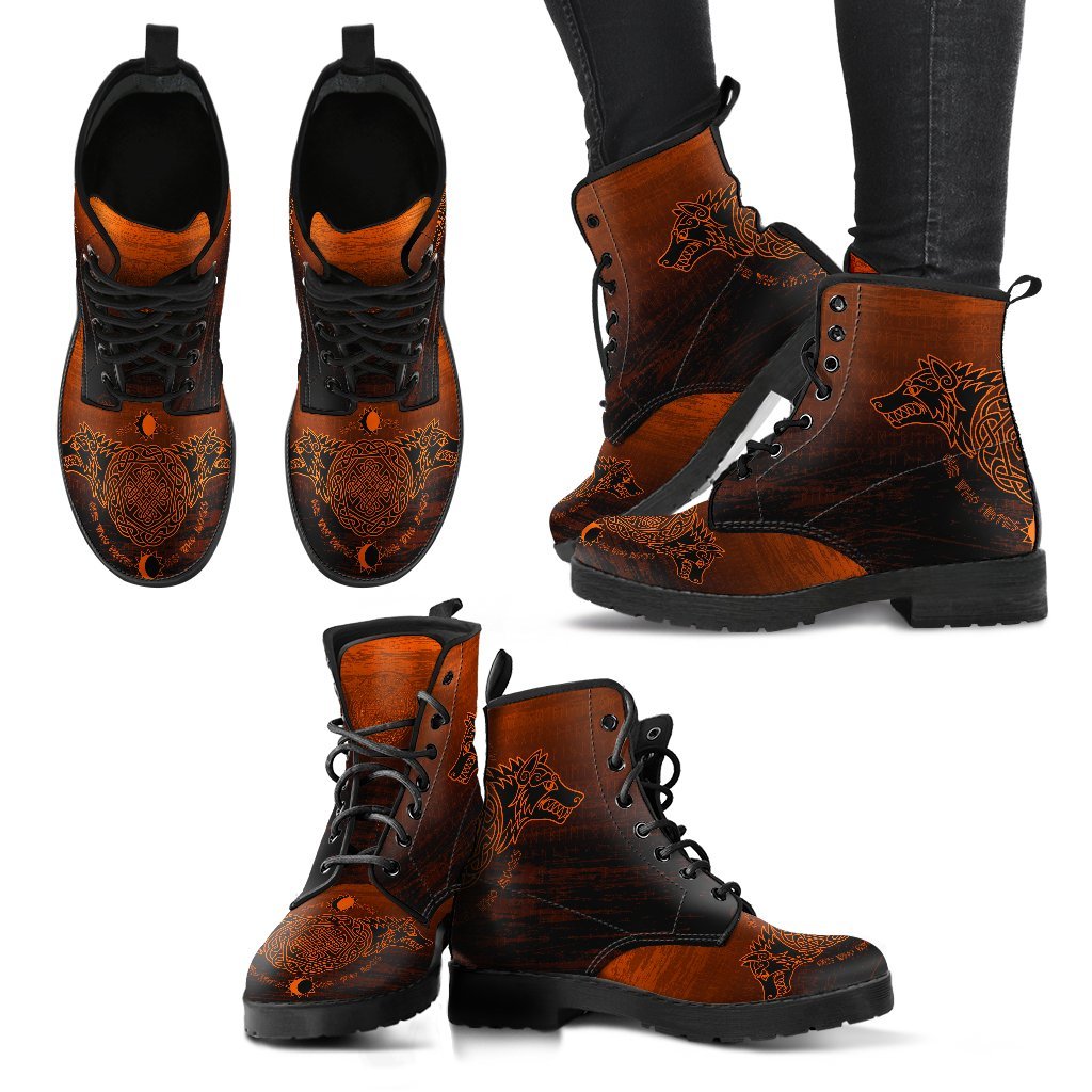 Viking Leather Boots Skoll And Hati Orange