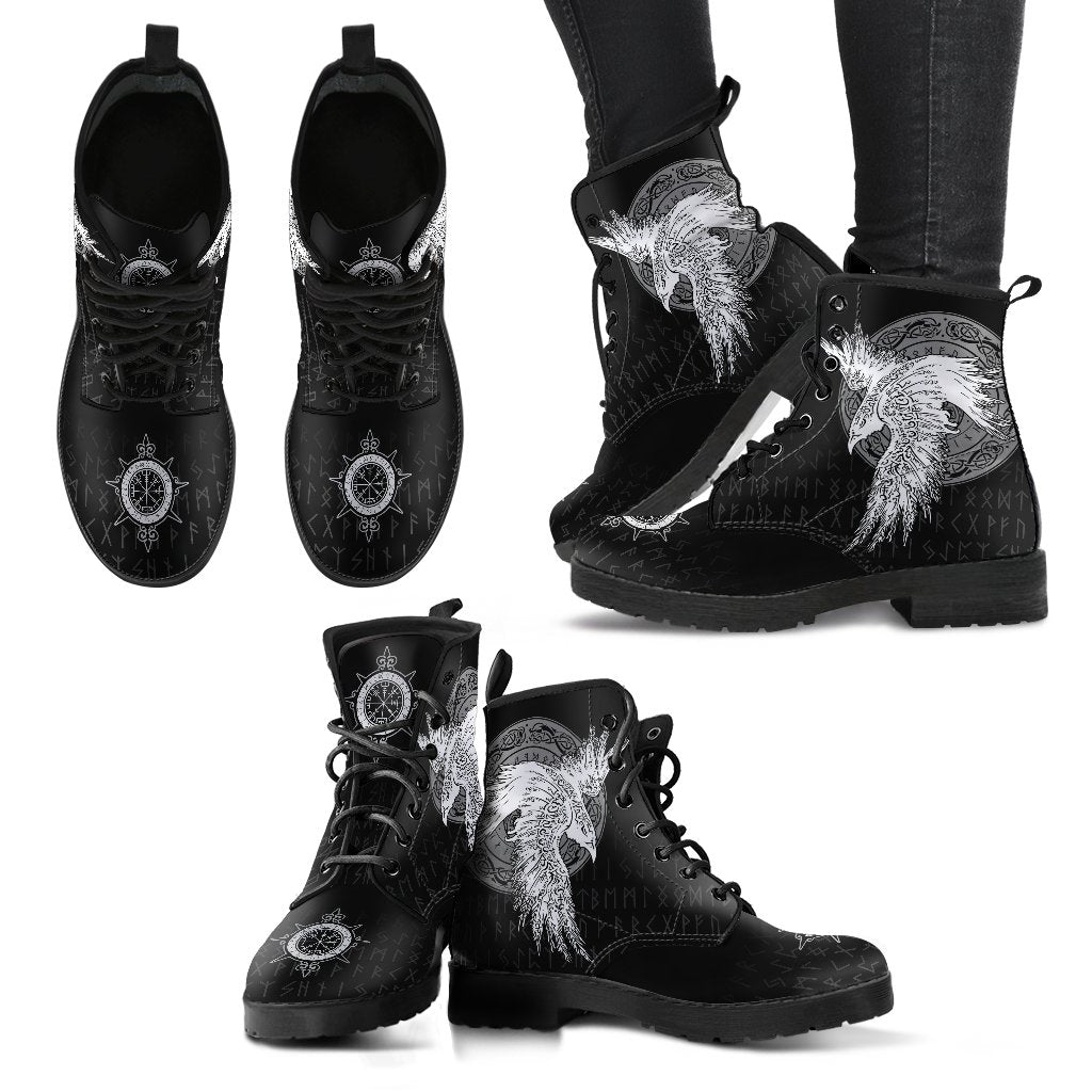 Viking Leather Boots Mystical Raven Tattoo Special