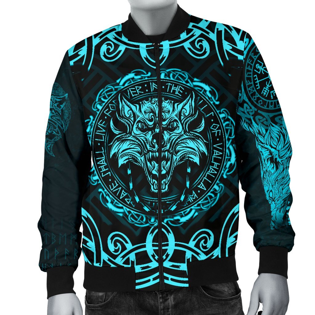 Viking Bomber Jacket Fenrir Viking Cyan 3D Style Ver01