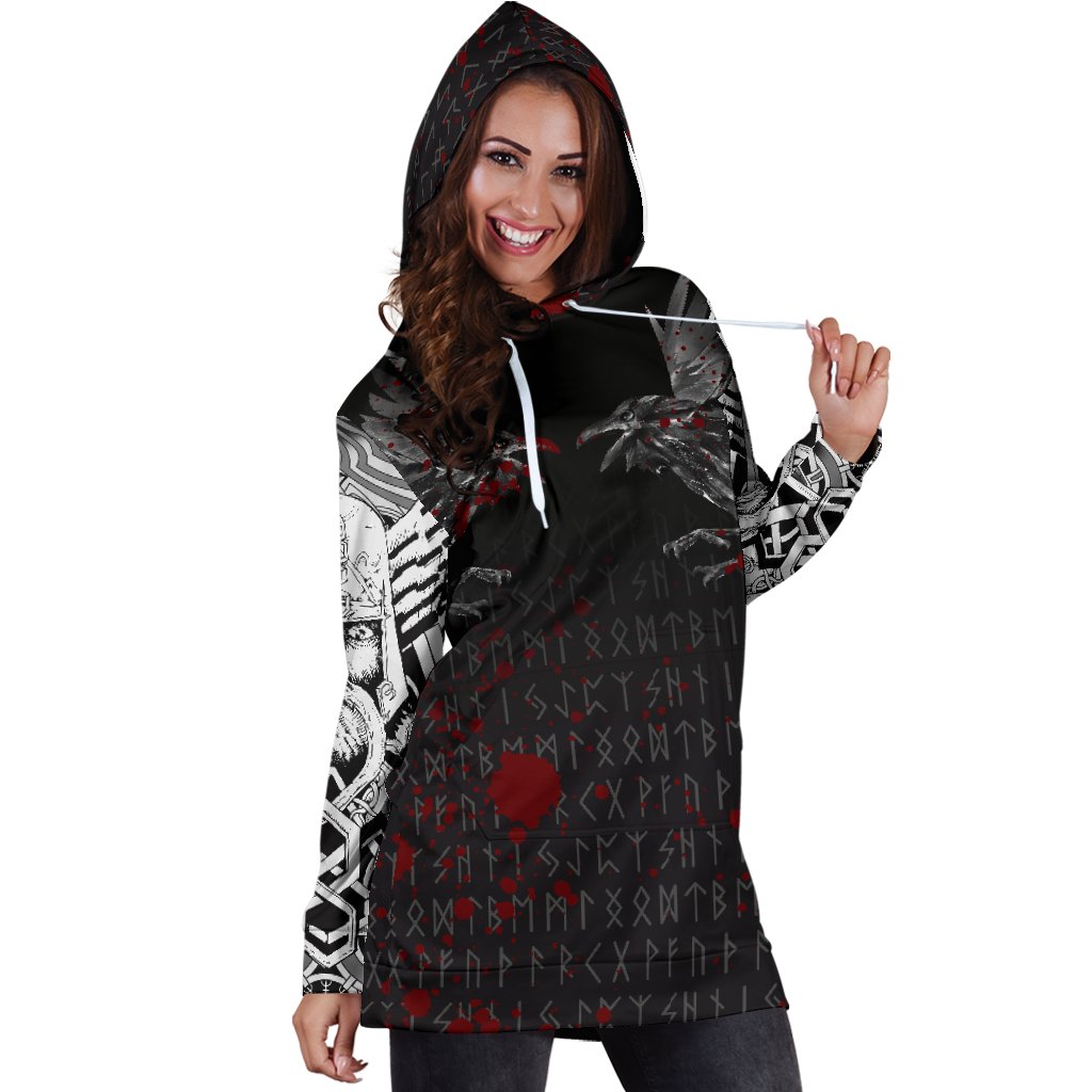 Viking Hoodie Dress Odin Huginn and Muninn Rune Blood