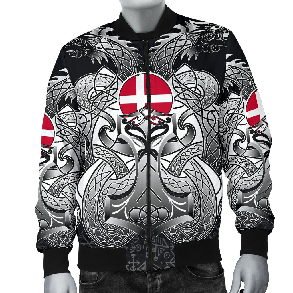 Viking Bomber Jacket Denmark Mjolnir and Double Dragon