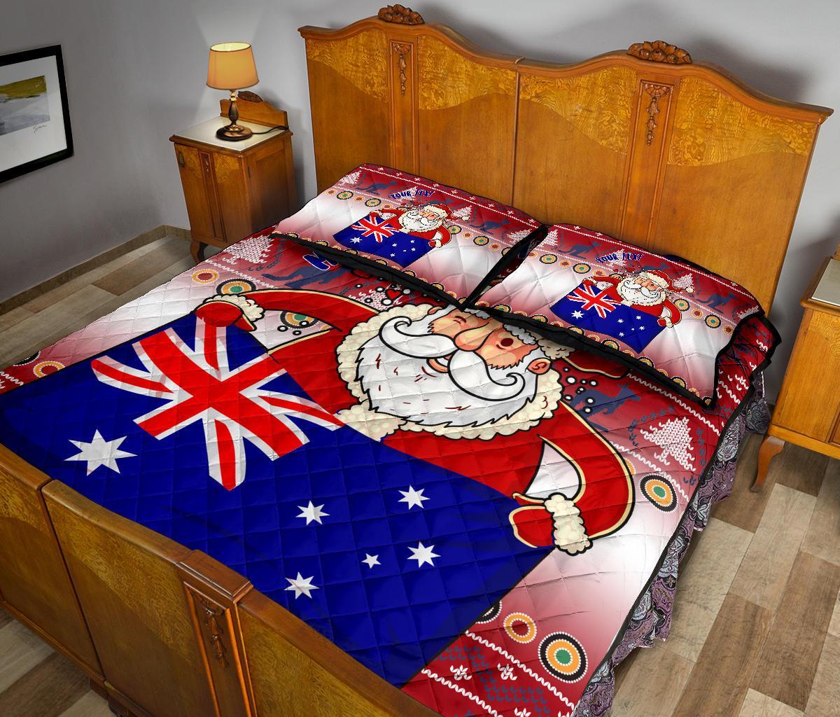 Christmas Personalised Quilt Bed Set - Australia Santa Claus Hold The Flag ( Red)