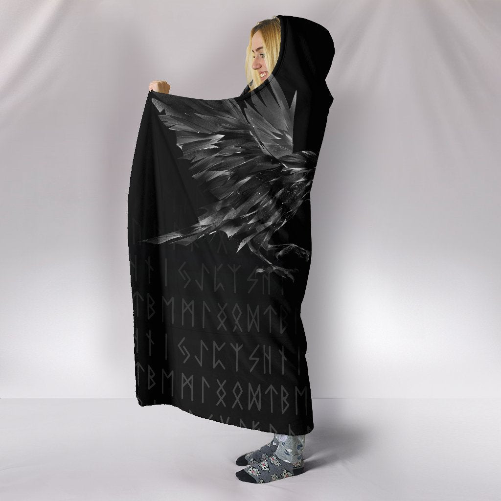 Viking Hooded Blanket Odin Huginn and Muninn Rune