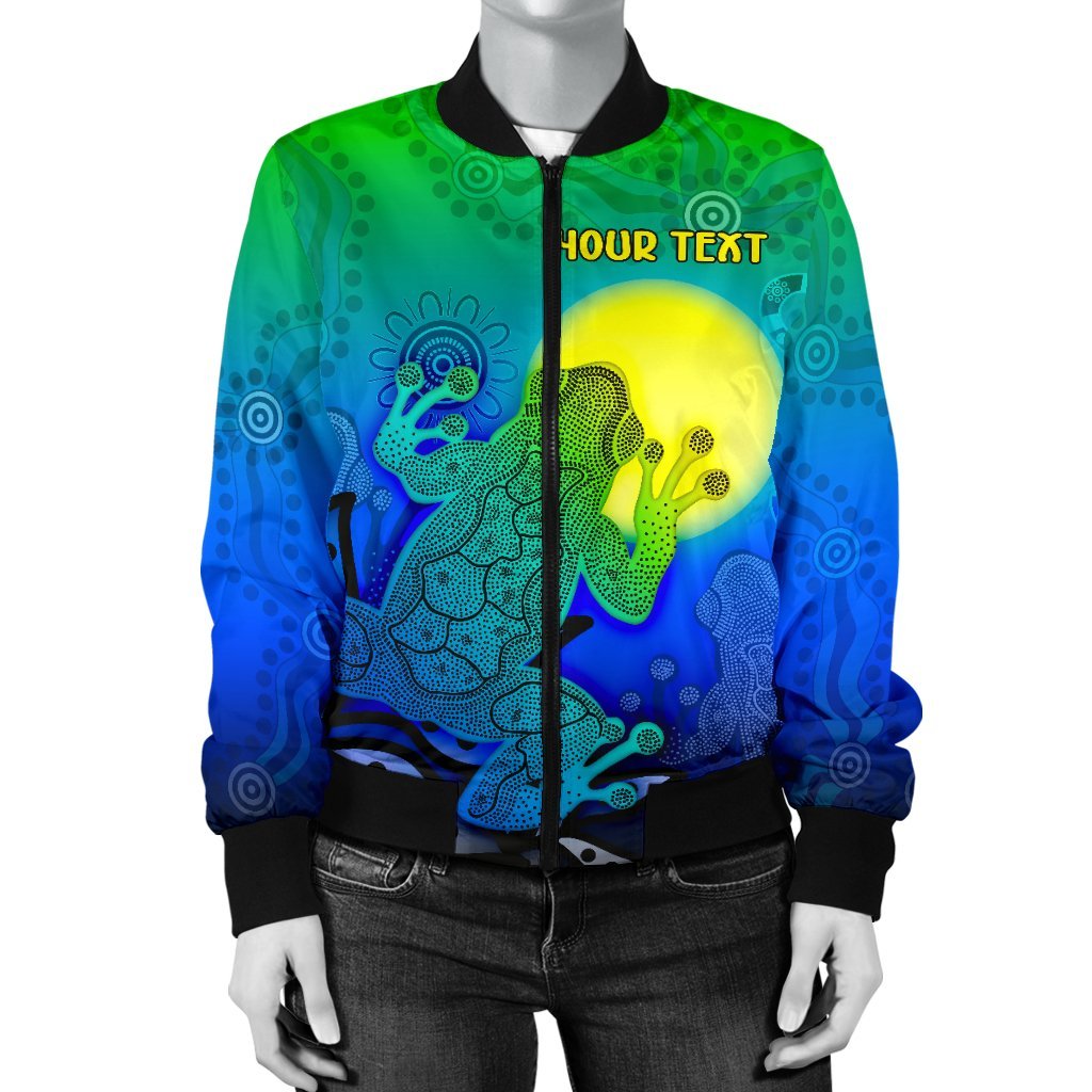 (Custom) Aboriginal Bomber Jacket - Indigenous Frog (Blue)