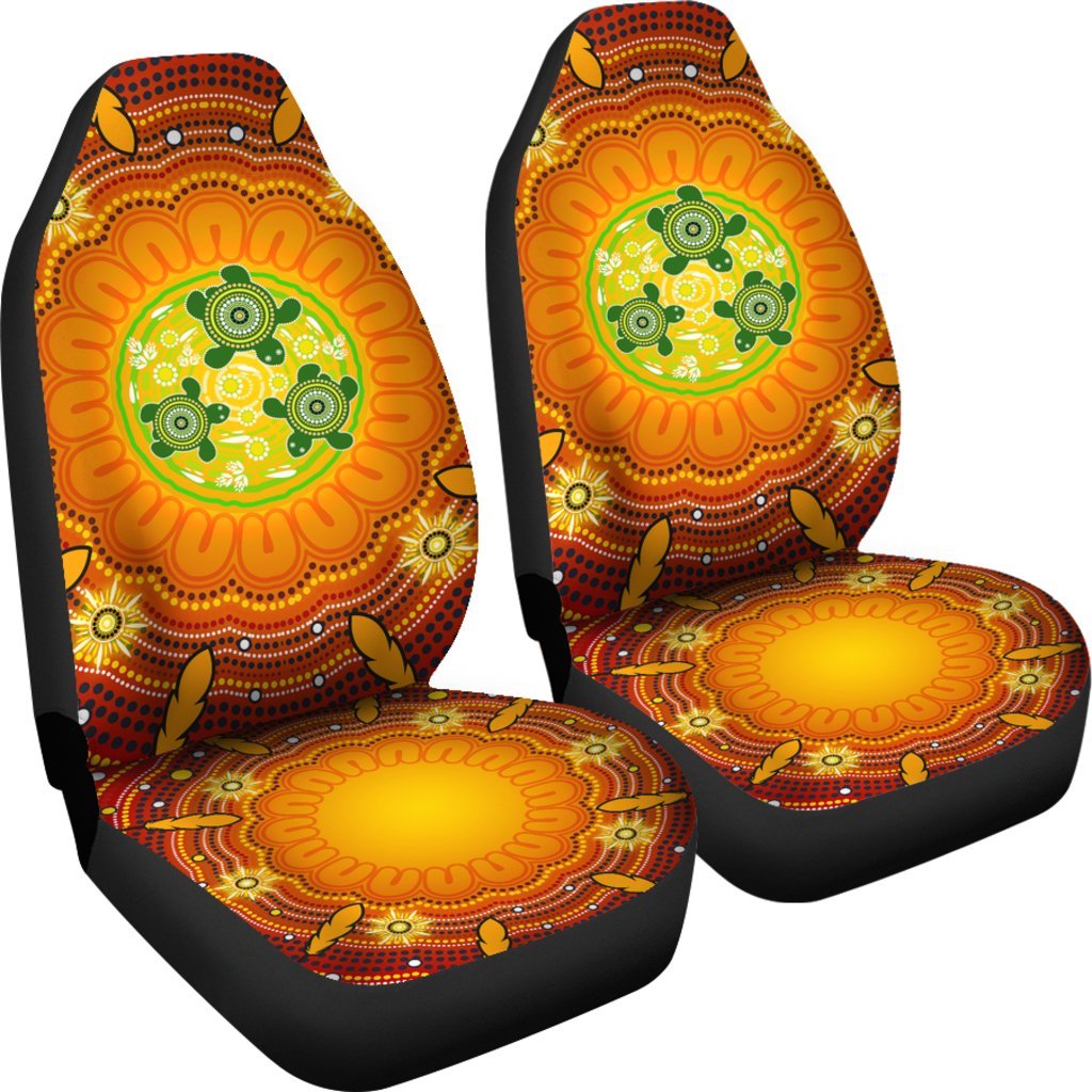 Aboriginal Car Seat Cover - Turtle Circle Dot Painting Art