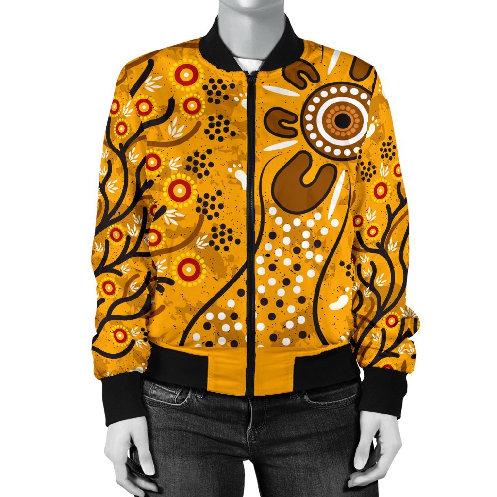 Women Bomber Jacket - Aboriginal Art In Spring Style