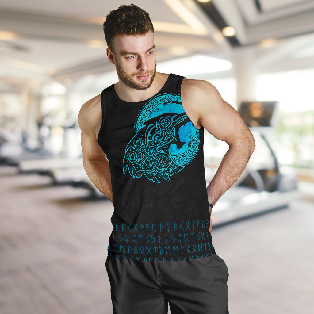 Viking Men's Tank Top Fenrir Wolf Cyan