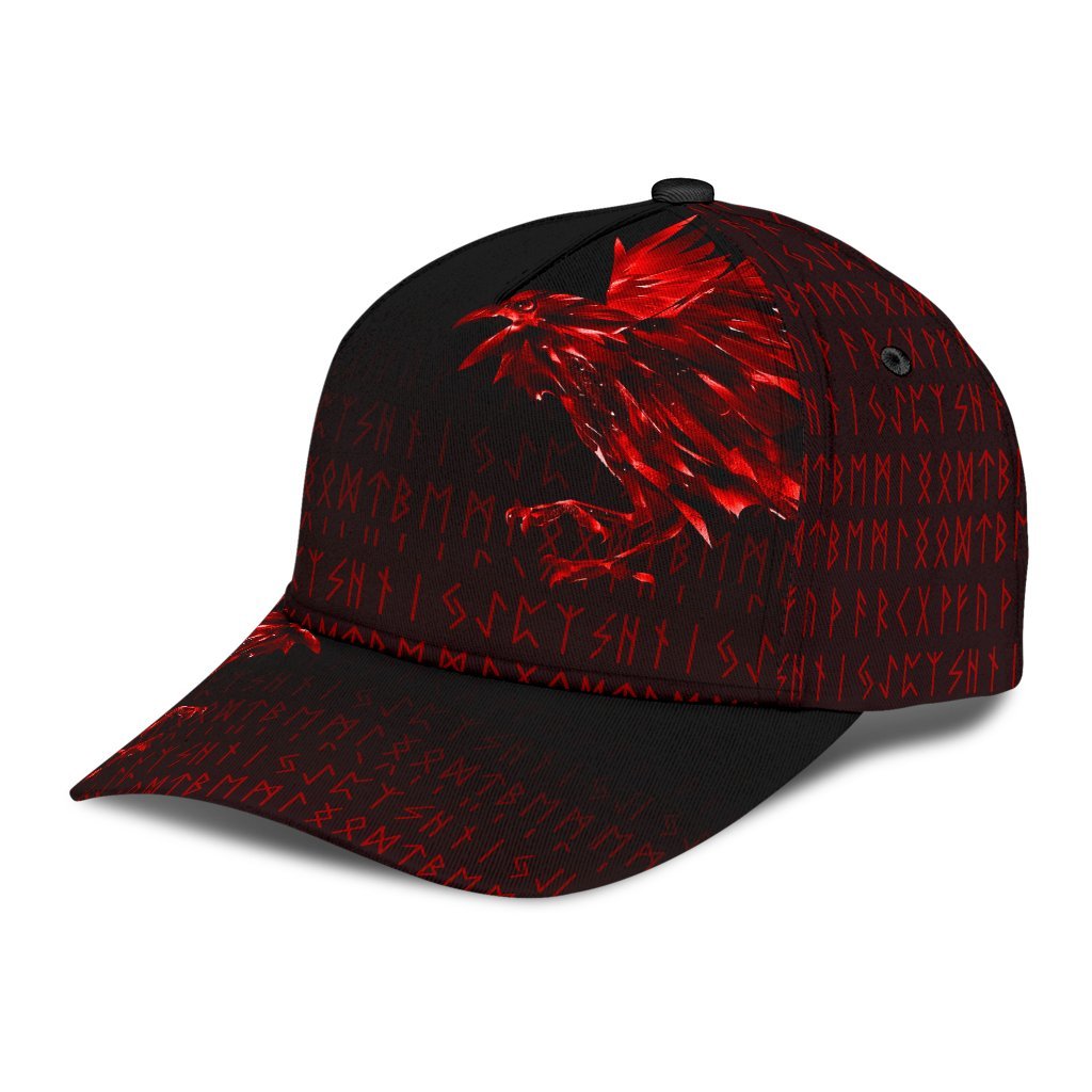 Viking Classic Cap The Raven Of Odin Rune Red