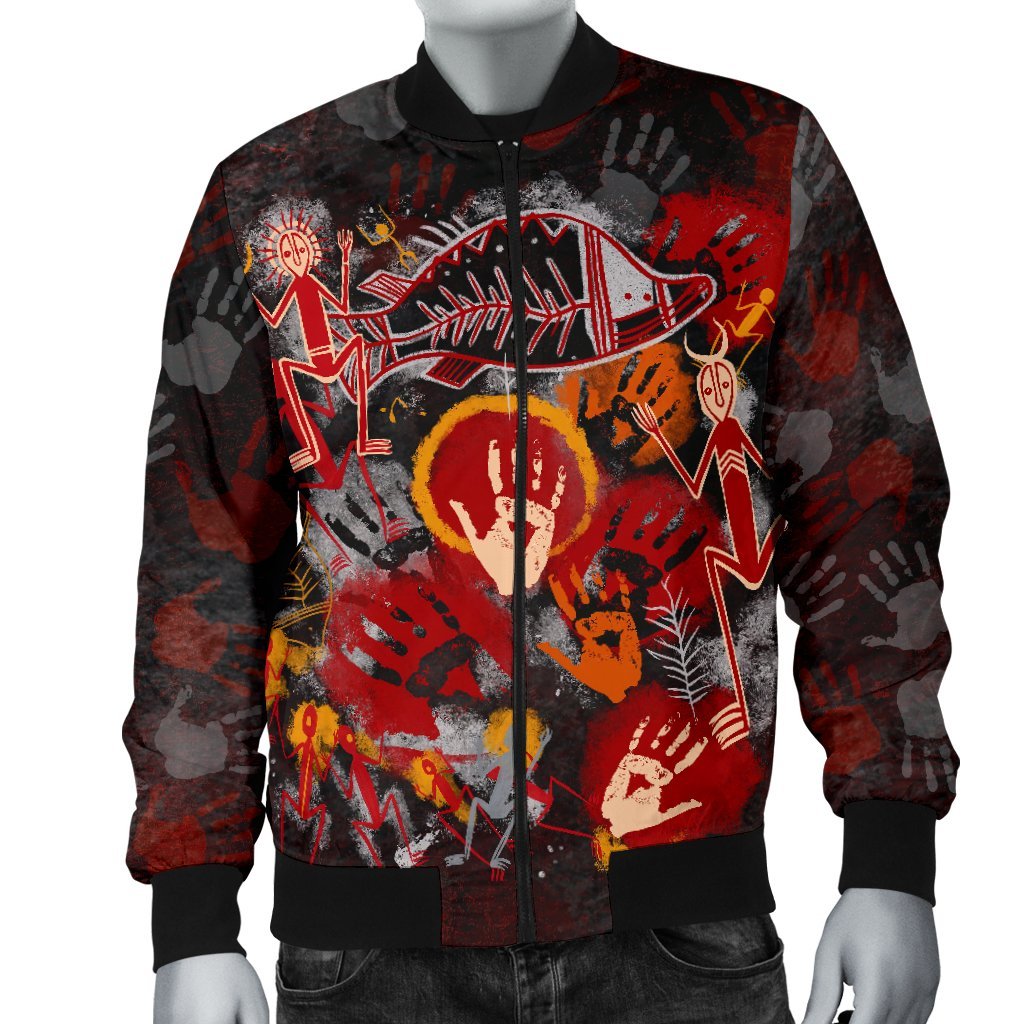 Aboriginal Bomber Jacket - Indigenous Fish Hand Art