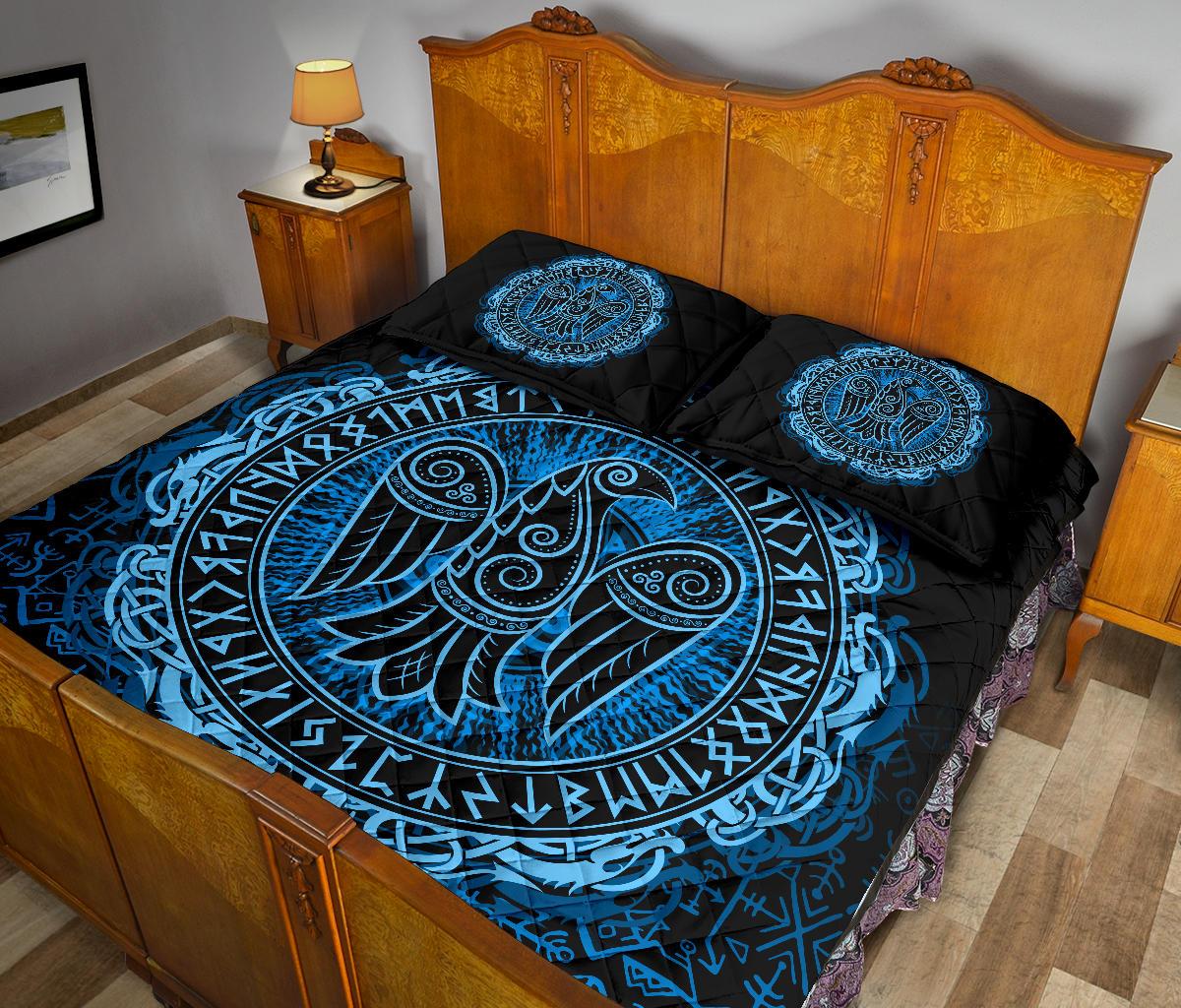 Viking Quilt Bedding Set Raven Celtic Cyan