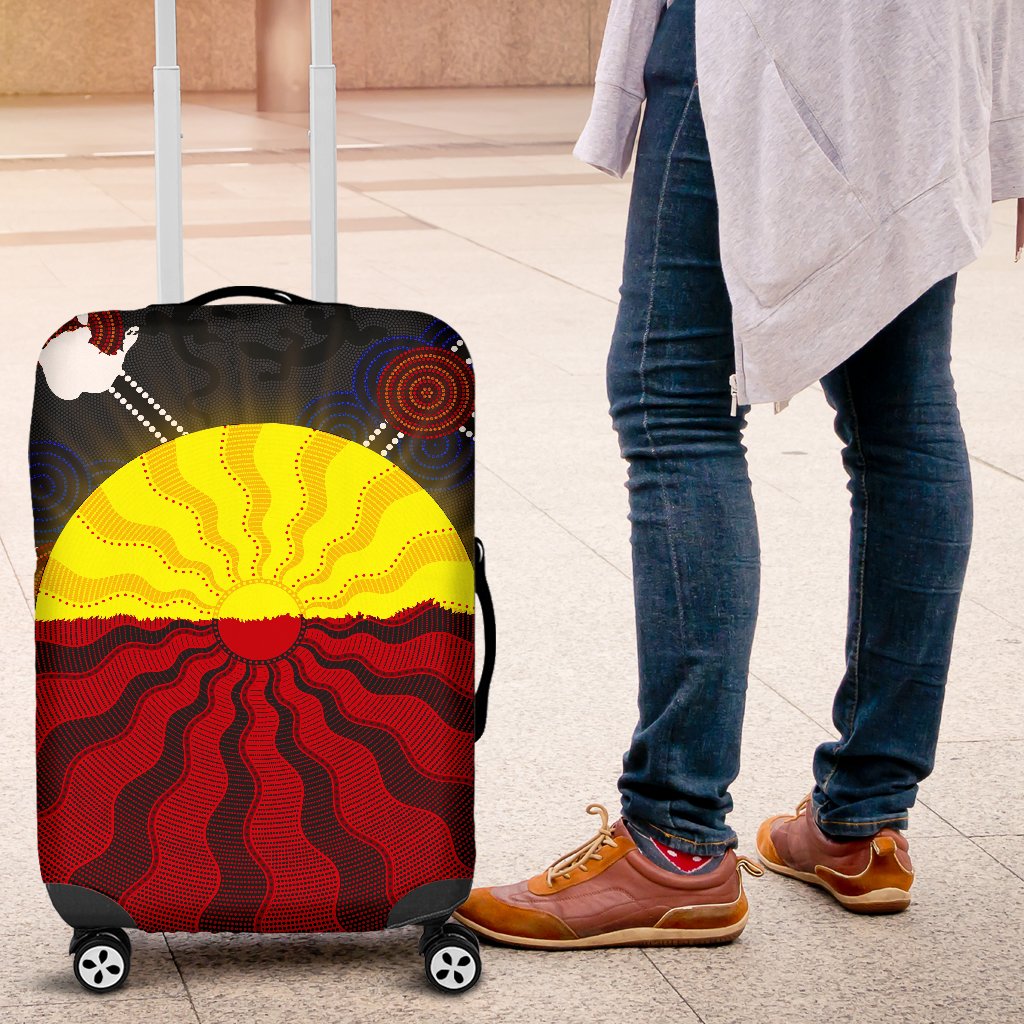 Aboriginal Luggage Covers - Aboriginal Lives Matter Flag Sun Dot Painting