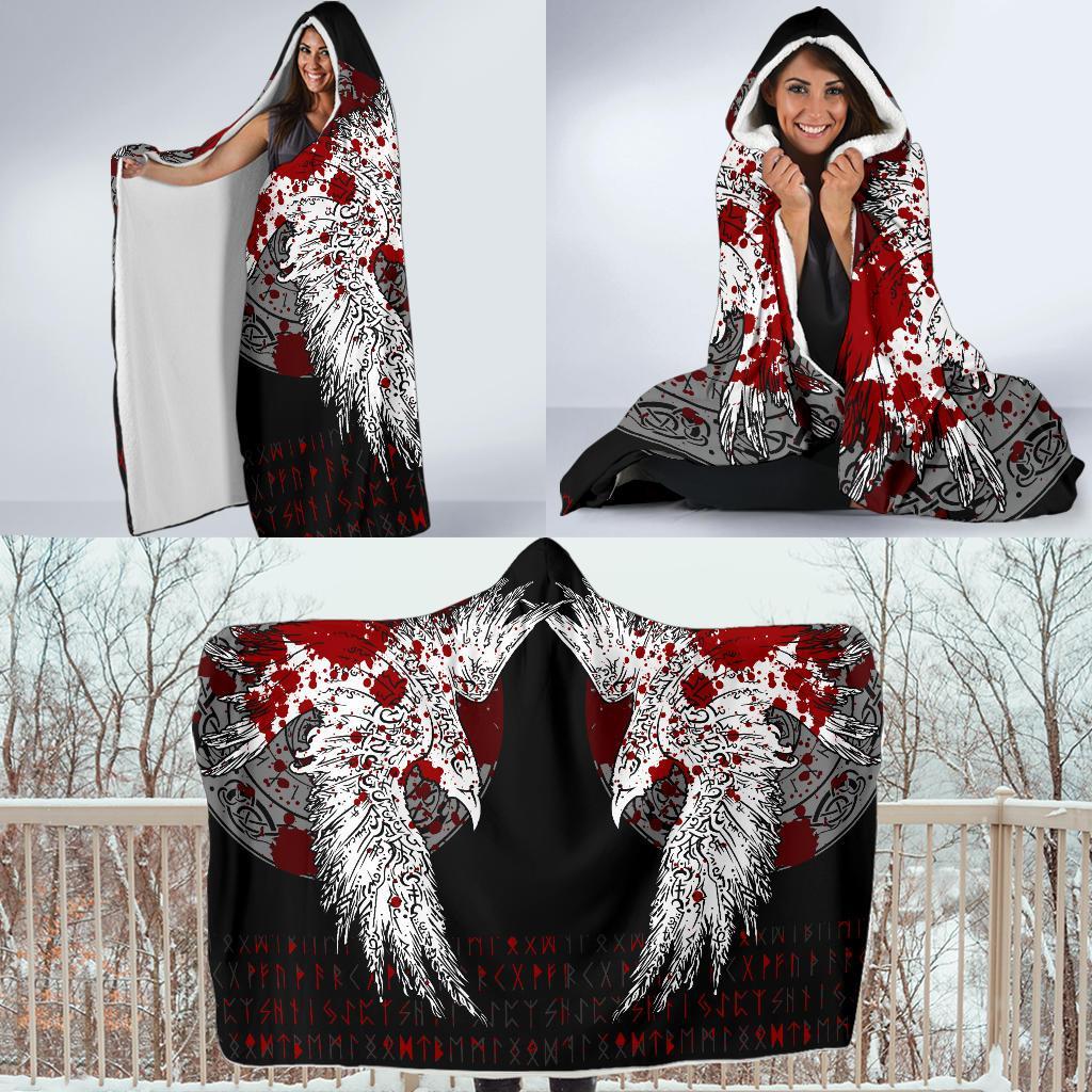 Viking Hooded Blanket Economy Mystical Raven Tattoo Blood Ver01