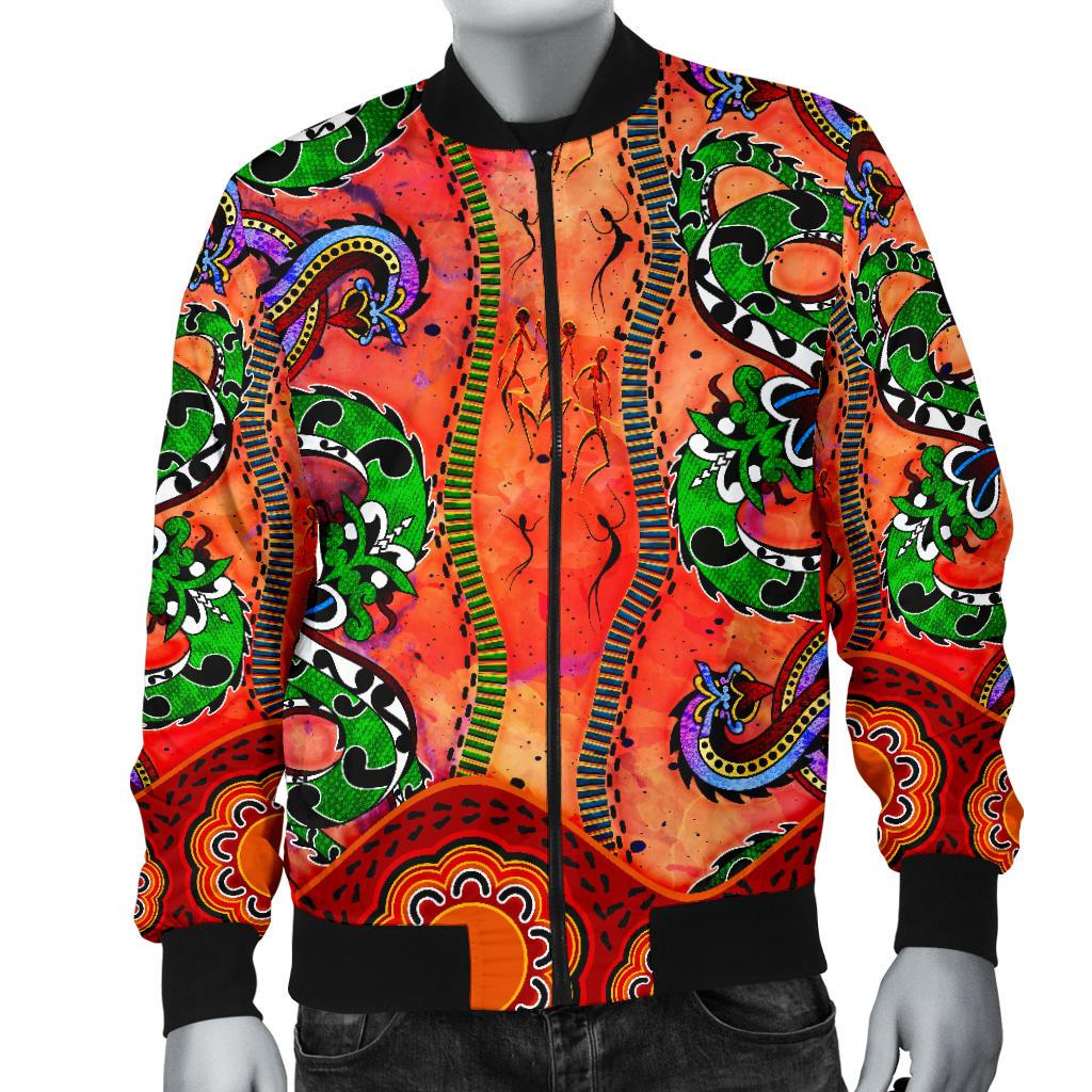 Aboriginal Bomber Jacket - Aussie Indigenous Patterns Orange