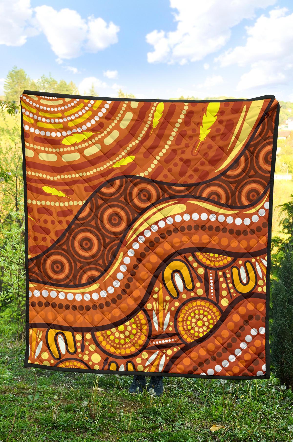 Aboriginal Premium Quilt - Landscape and The Sun Dot Painting Art