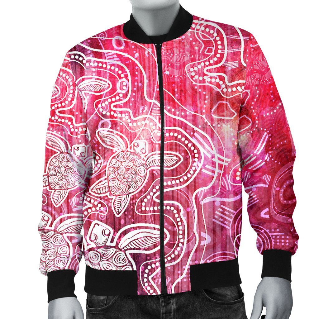 Aboriginal Bomber Jacket - Sea Turtle With Indigenous Patterns (Pink)