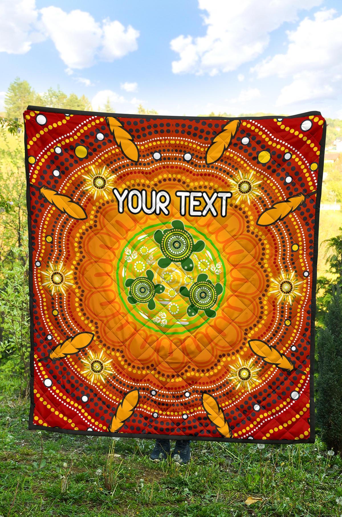 (Custom Text) Aboriginal Premium Quilt - Turtle Circle Dot Painting Art