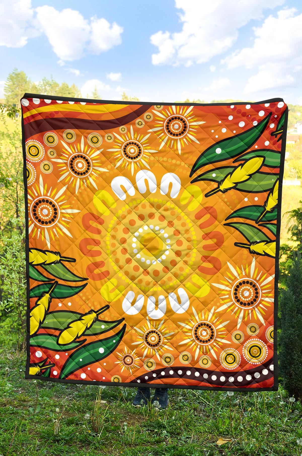Aboriginal Premium Quilt - Indigenous Circle Leaf Patterns