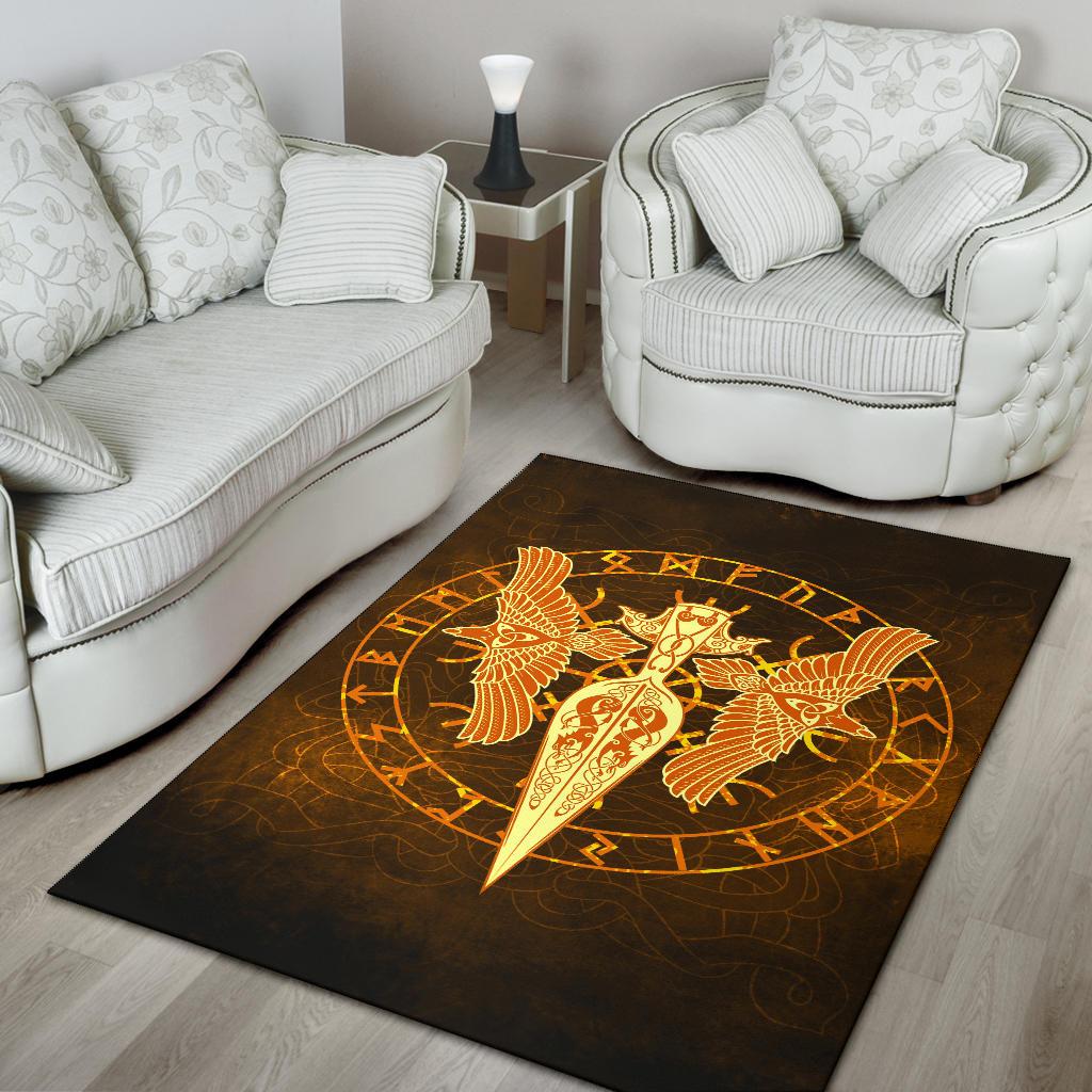 Viking Area Rug Gold Spear Of The God Odin Gungnir And Two Gold Ravens