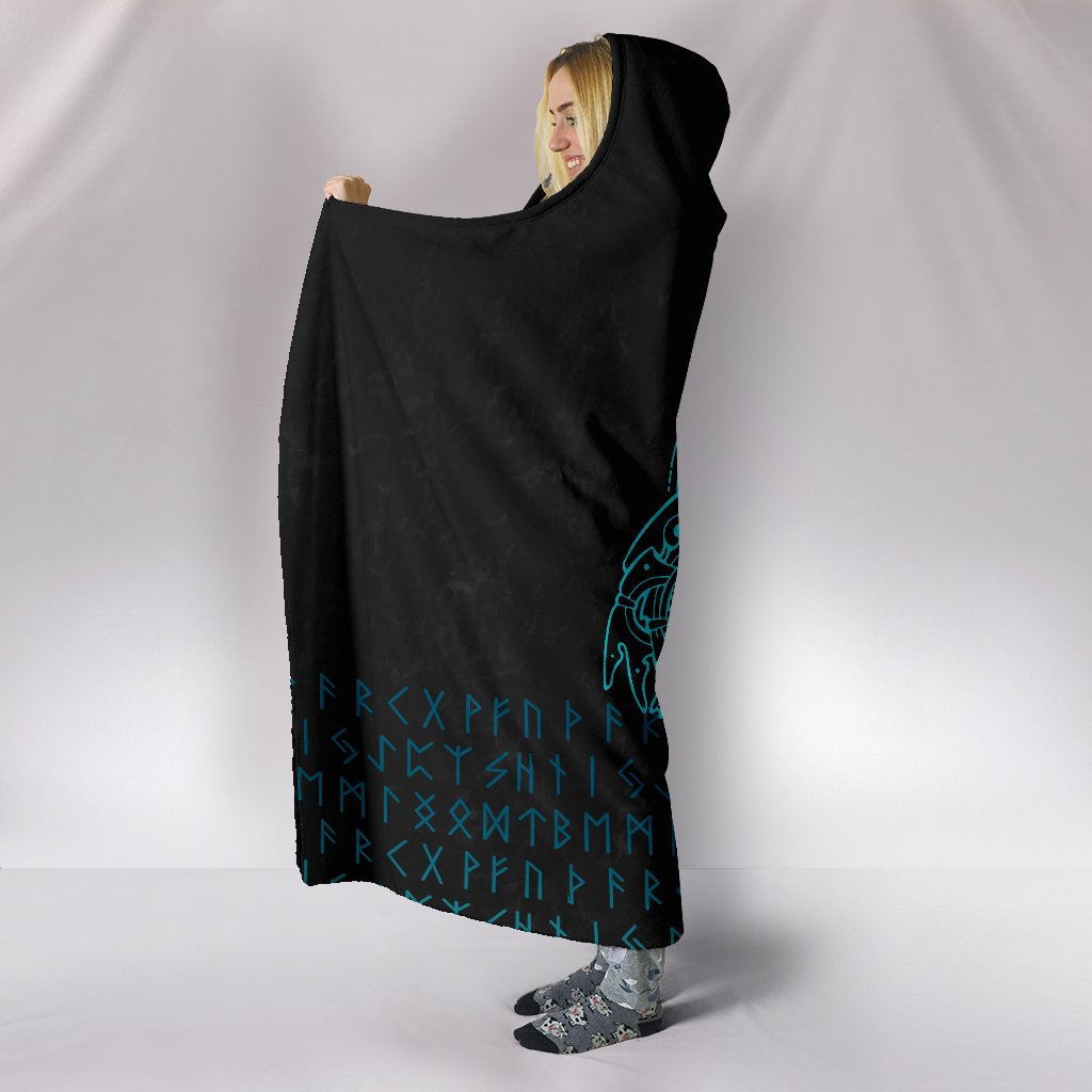 Viking Hooded Blanket Fenrir Wolf Cyan