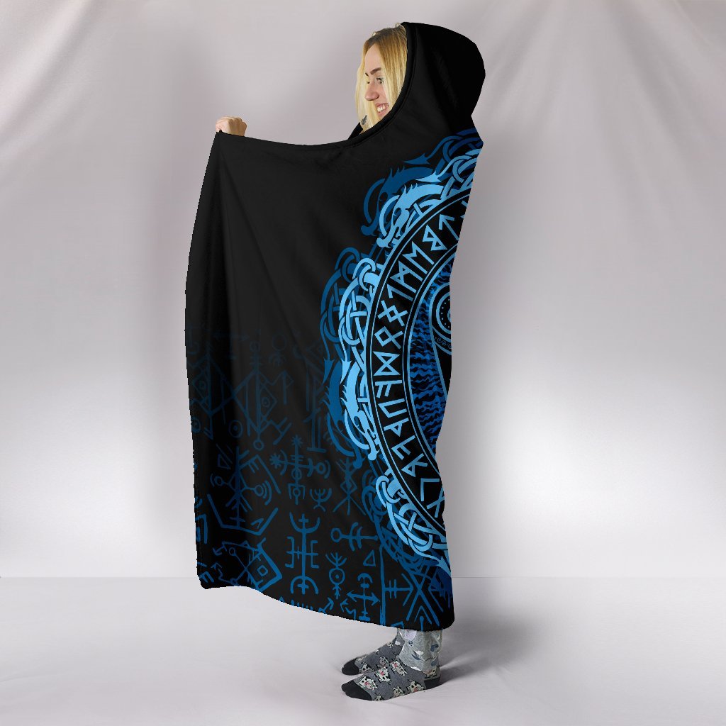 Viking Hooded Blanket Raven Celtic Cyan