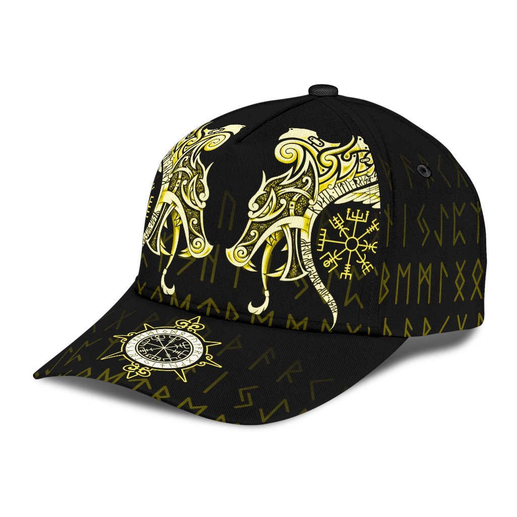 Viking Classic Cap Fenrir Raven And Vegvisir Tattoo Yellow