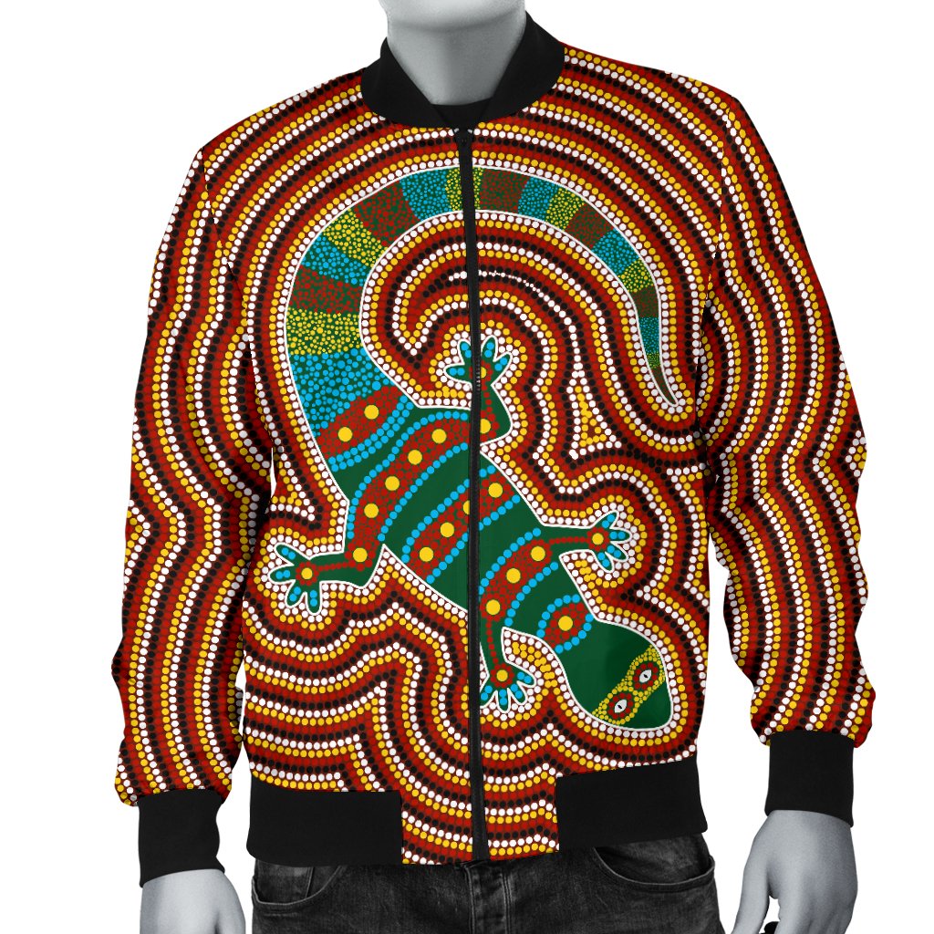 Aboriginal Bomber Jacket - Lizard Dot Painting Patterns