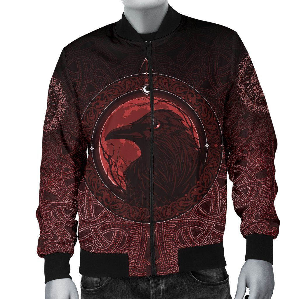 Viking Bomber Jacket Ethnic Odin Raven Red Style Ver02