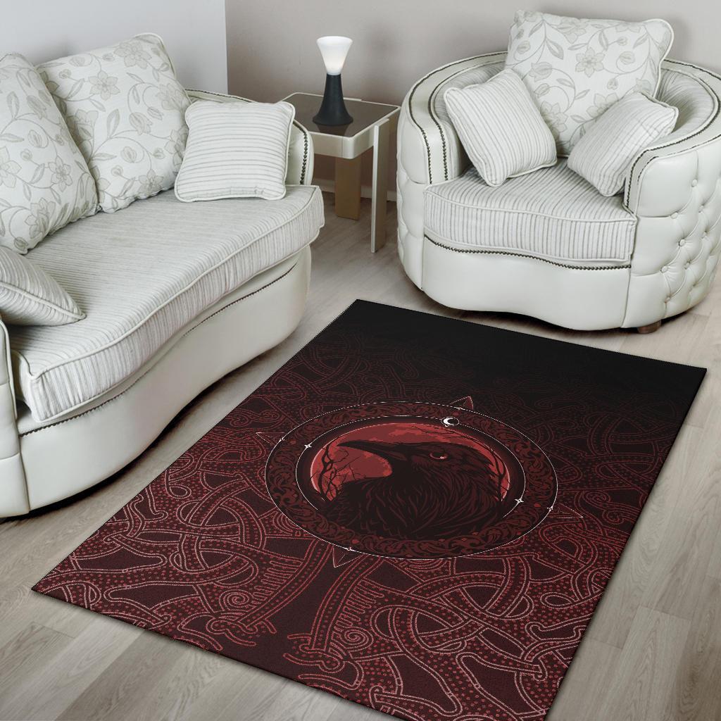 Viking Area Rug Ethnic Odin Raven Red