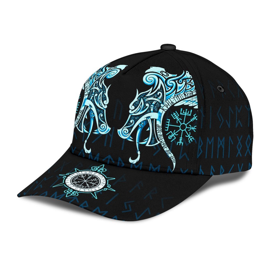 Viking Classic Cap Fenrir Raven And Vegvisir Tattoo Cyan