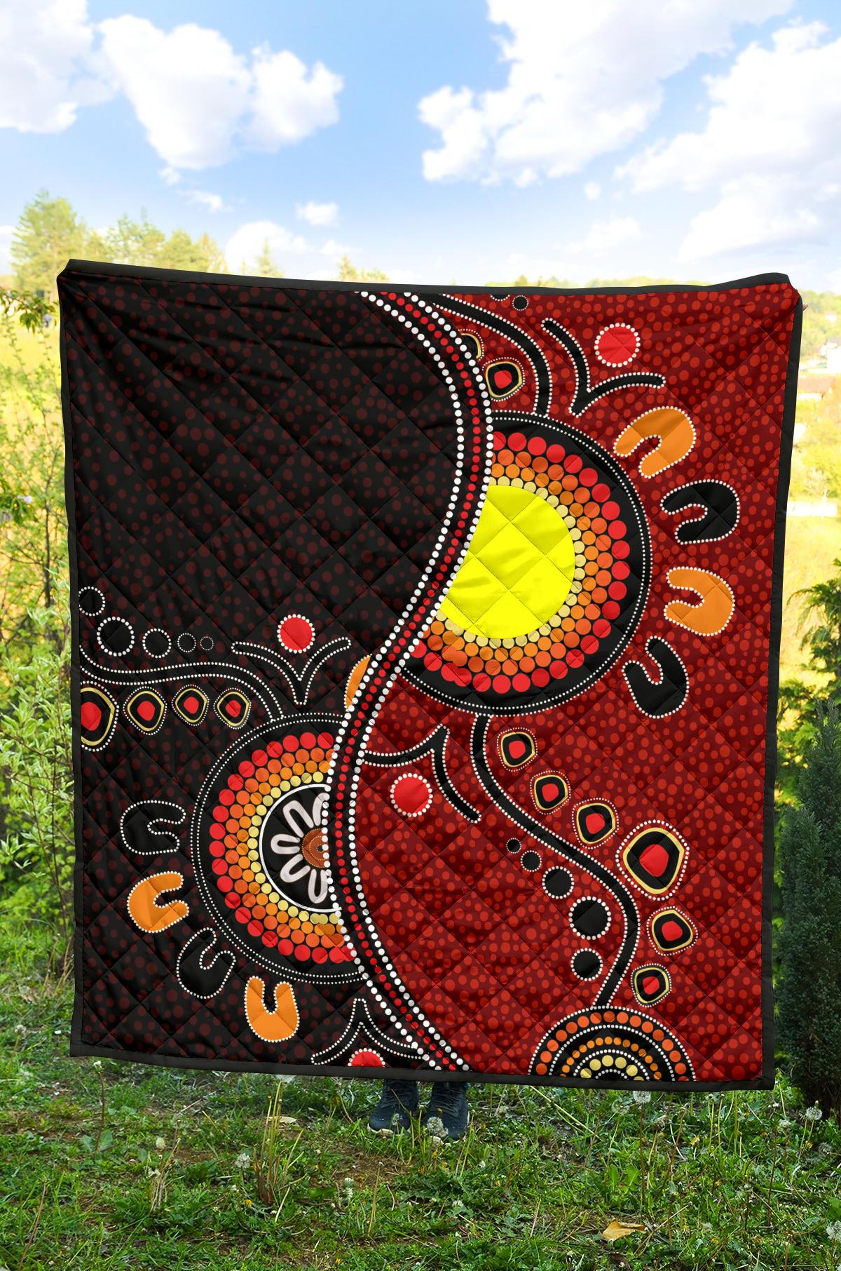 Aboriginal Premium Quilt - Australia Flag Dot Painting Art