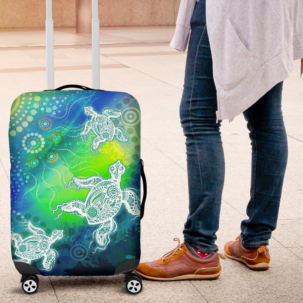 Aboriginal Luggage Covers - Indigenous Turtle Ocean Dot Painting Art