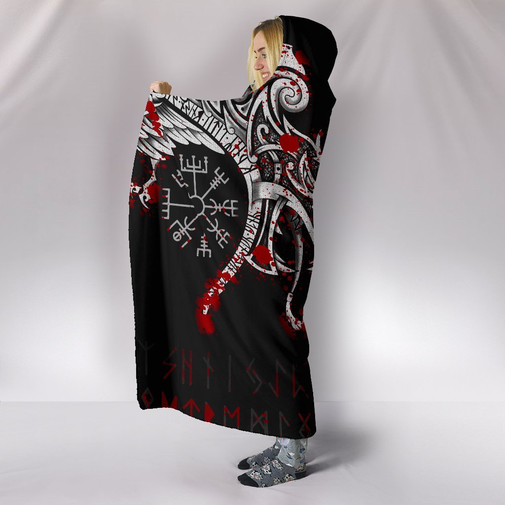 Viking Hooded Blanket Double Dragon Tattoo And Vegvisir Blood