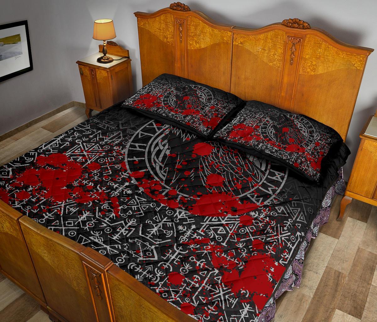 Viking Quilt Bedding Set Odin Raven Rune Futhark Blood