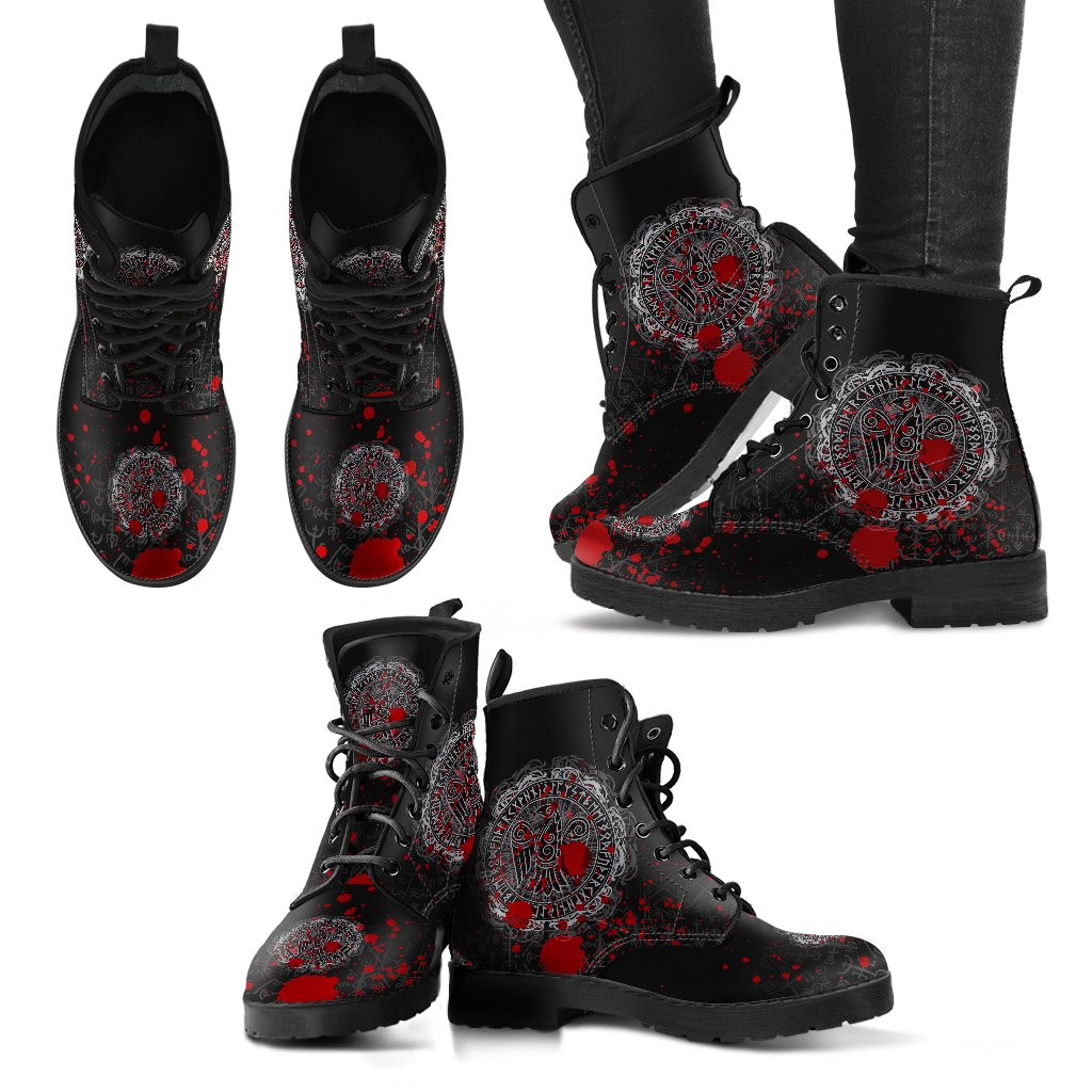 Viking Leather Boots Raven Celtic Tattoo Blood