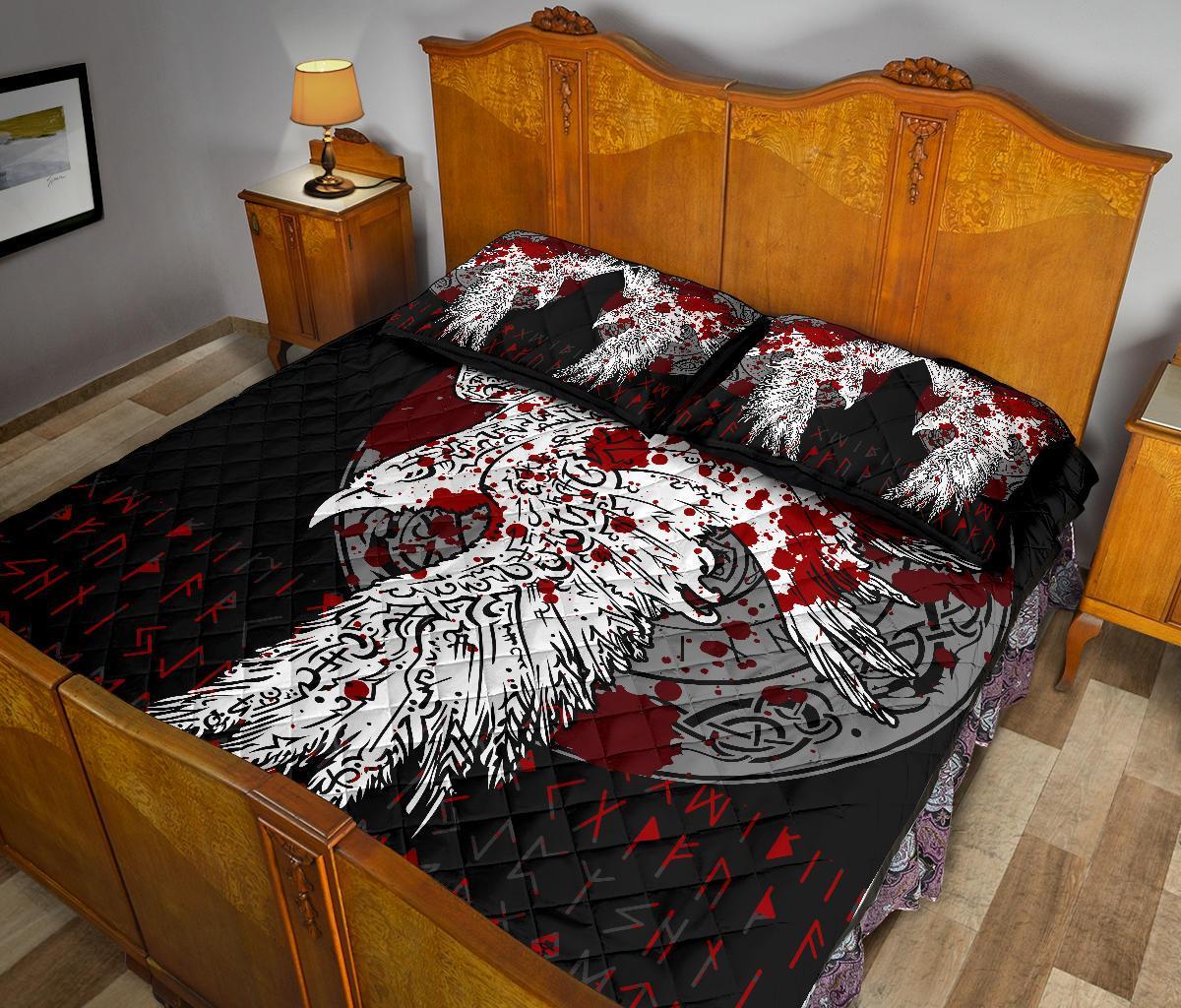 Viking Quilt Bedding Set Mystical Raven Tattoo Blood