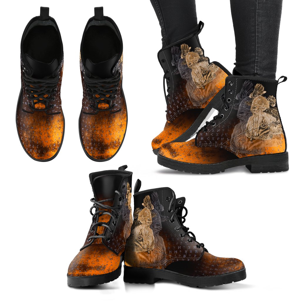 Viking Leather Boots Odin Raven Gold