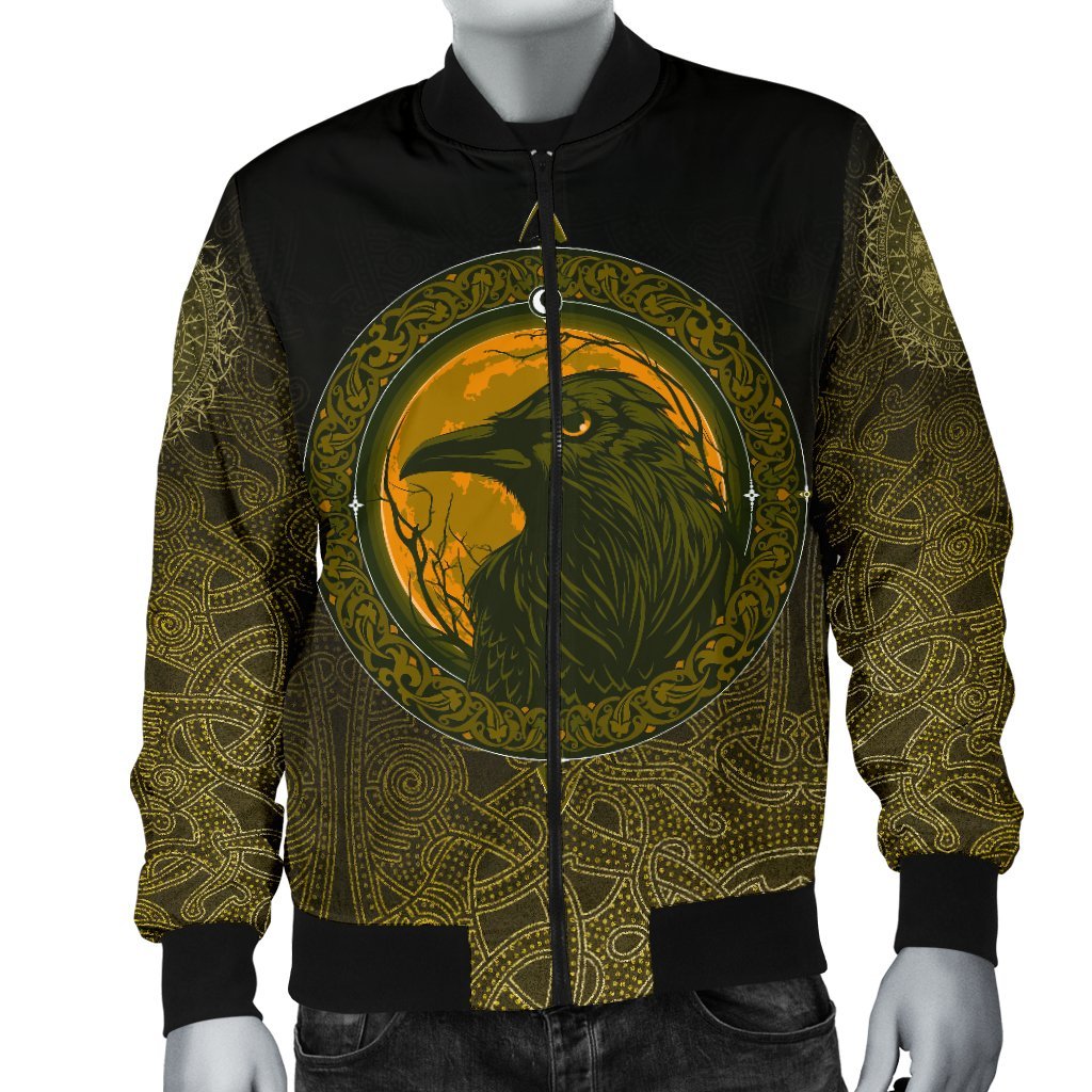 Viking Bomber Jacket Ethnic Odin Raven Gold Style Ver01