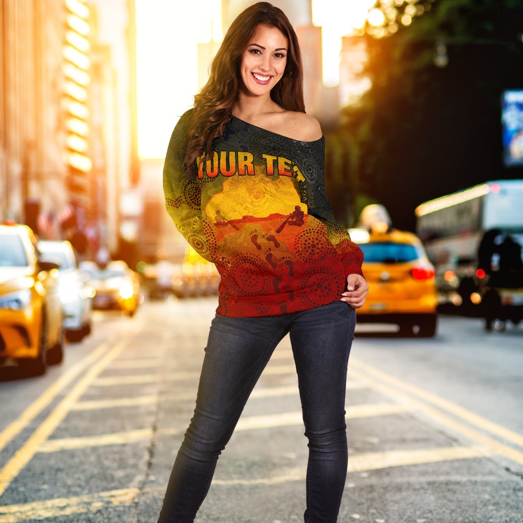 (Custom) Aboriginal Women's Off Shoulder Sweater, Australian Map with Indigenous Color