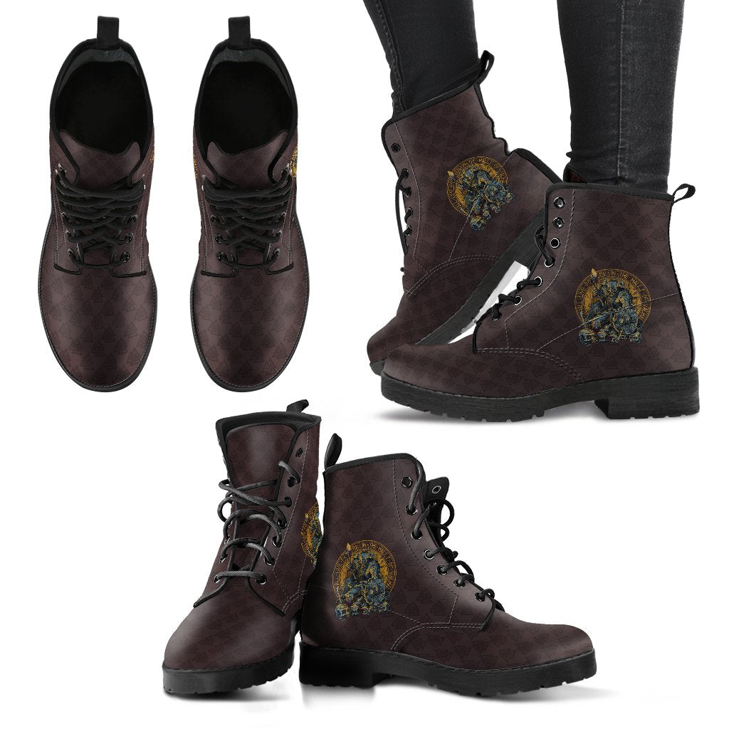 Viking Leather Boots Warrior Shield Skull