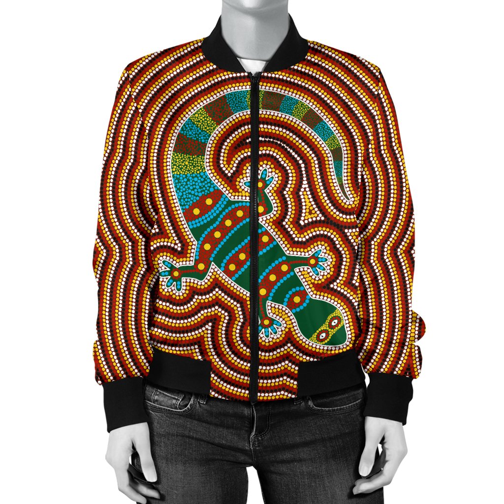 Aboriginal Bomber Jacket - Lizard Dot Painting Patterns