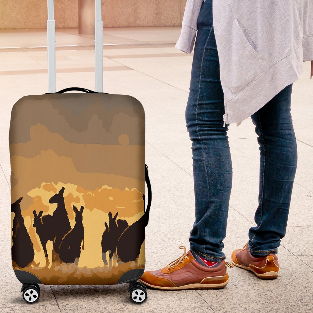 Luggage Cover - Kangaroo Suitcase Family Sunset Painting Ver02A