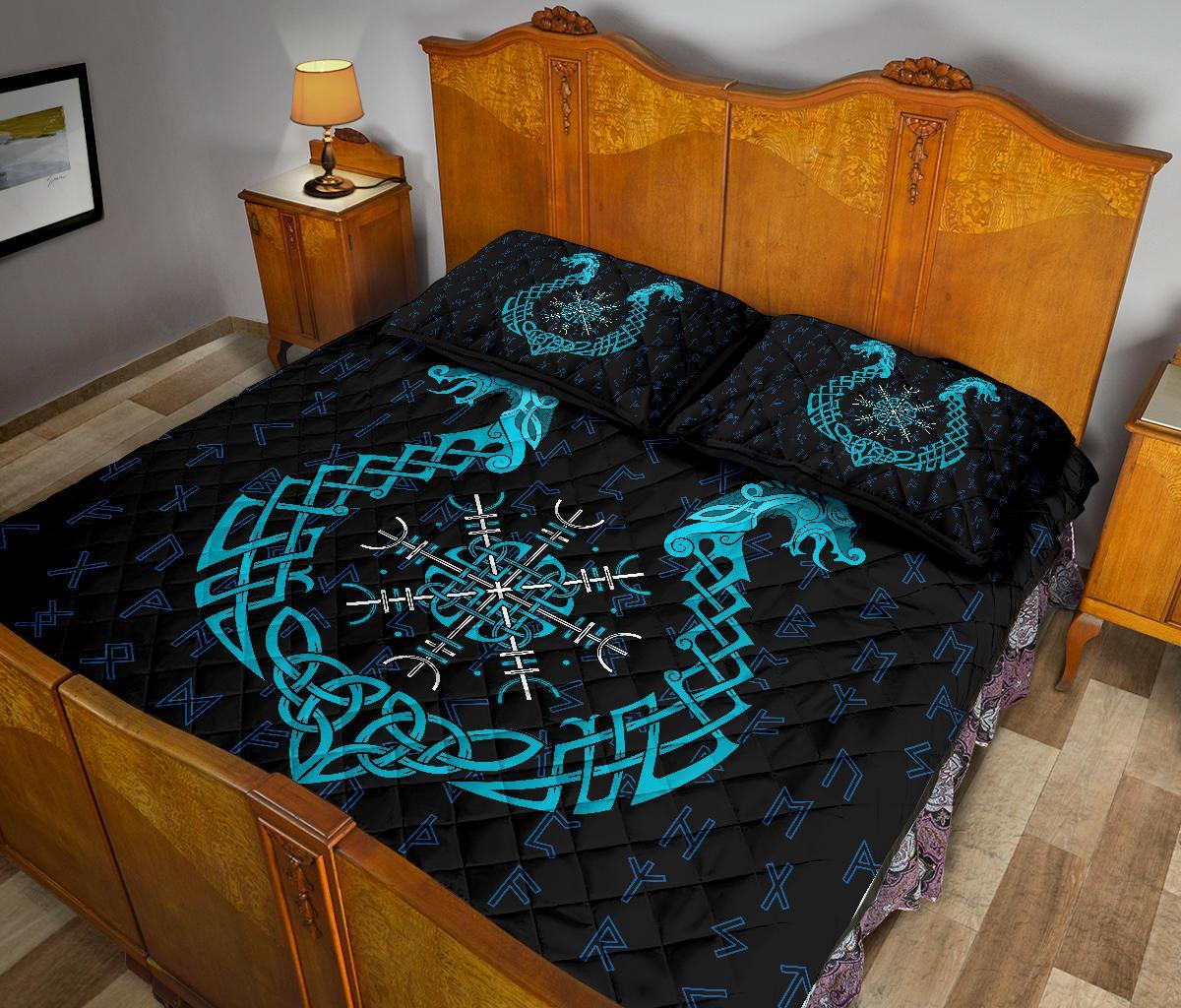 Viking Quilt Bedding Set Aegishjalmur Helm Of Awe Blue Edition