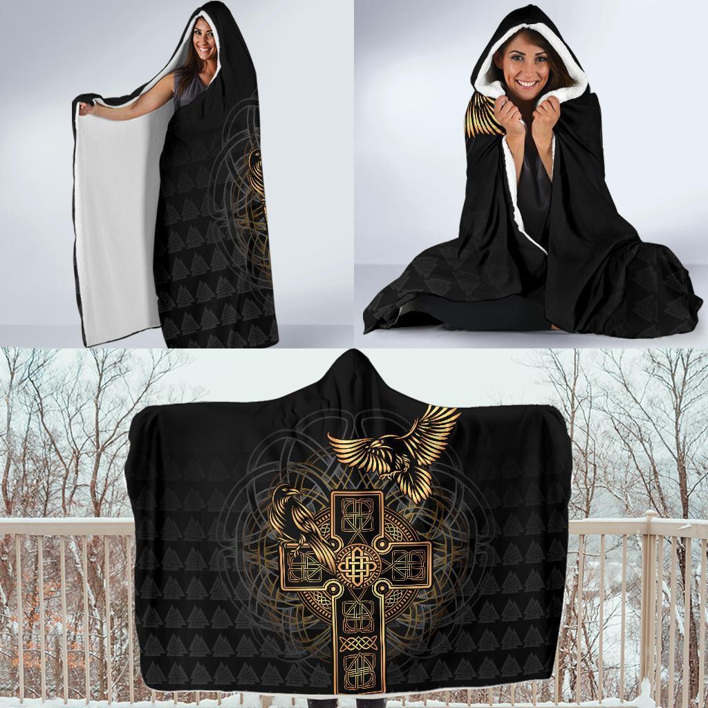 Viking Hooded Blanket Economy Odin's Celtic Raven Tattoo