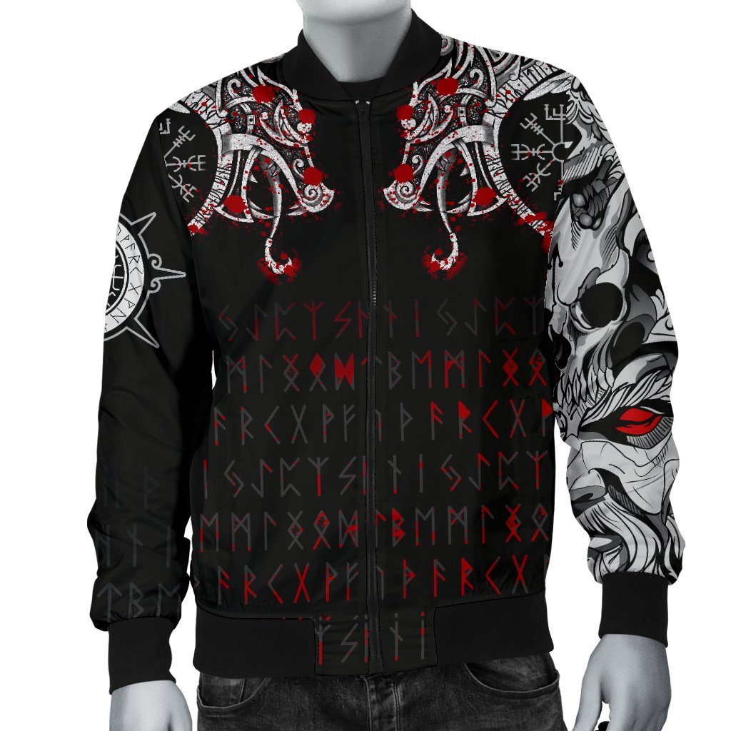 Viking Bomber Jacket Double Dragon Tattoo And Vegvisir Blood Style Ver01